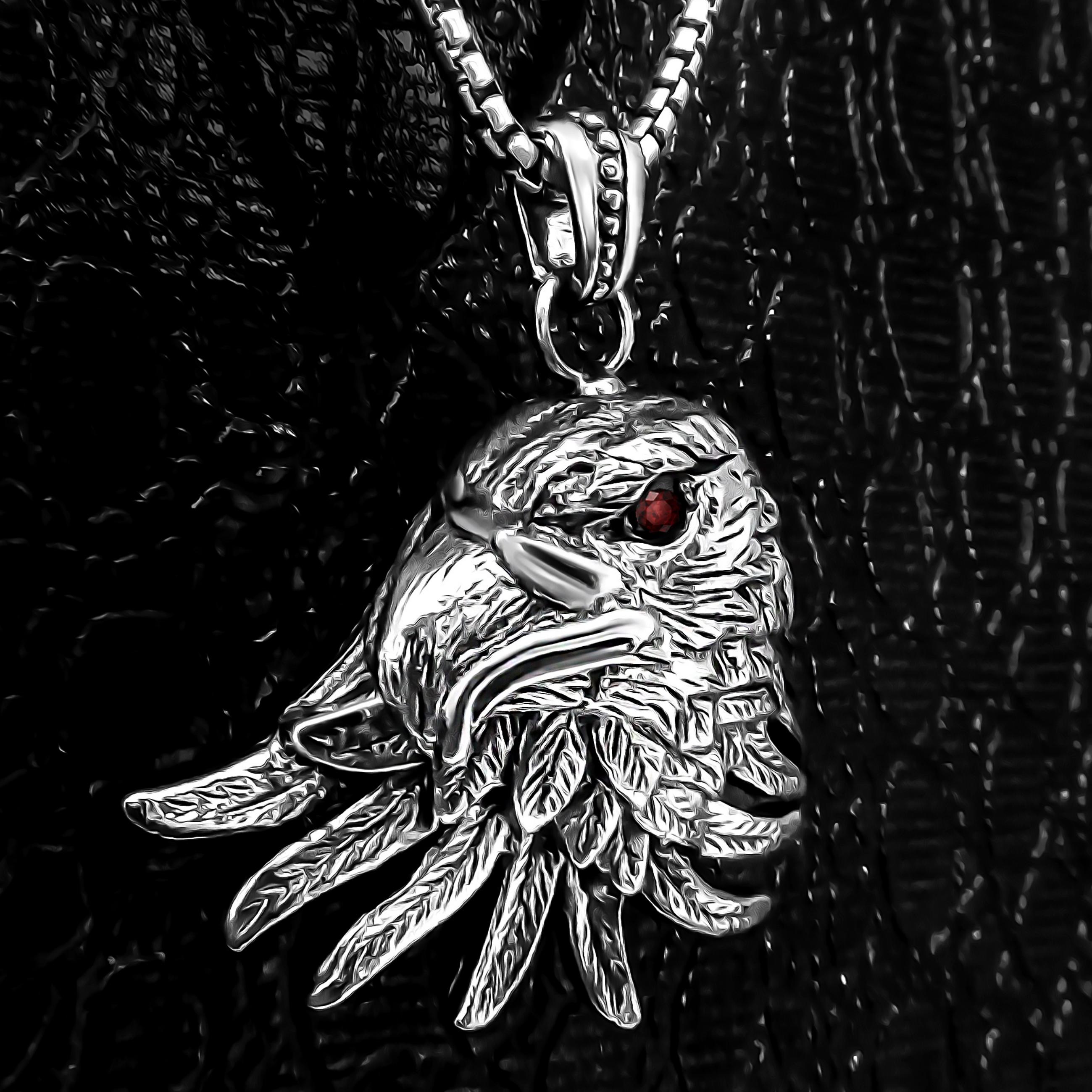 Sterling Silver Eagle Pendant Necklace: Ruby Eye, Patriotic Jewelry