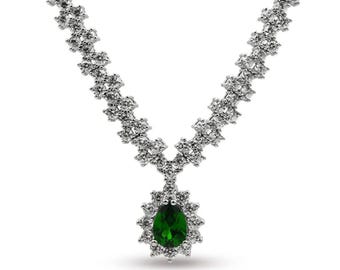 Emerald Zircon Drop Choker: Handmade 925 Sterling Silver Entourage Necklace