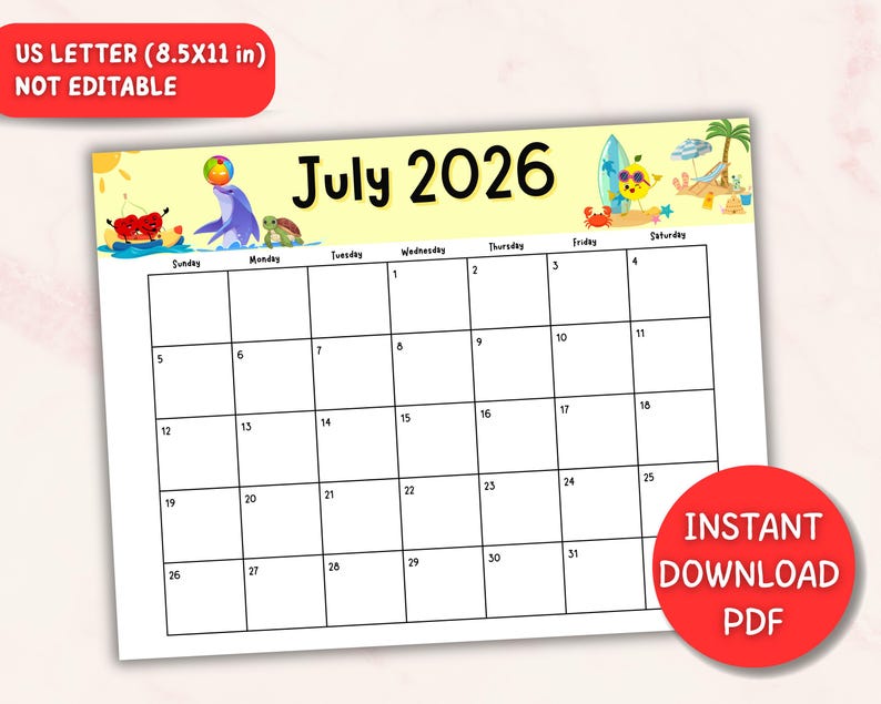 2026 Calendar Printable for Kids, Cute Monthly Homeschool Planner, Kids ...