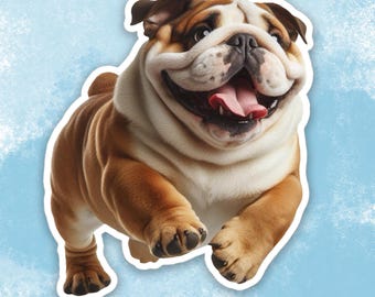Happy English Bulldog Sticker, Cute Dog Water Bottle sticker, Laptop sticker