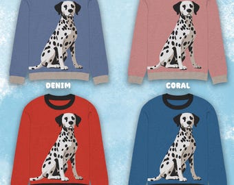 Unisex Knitted Dalmatian Sweater, Dalmatian Dog Pullover Sweater