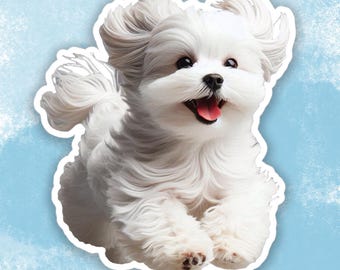 Happy Maltese Sticker, Cute Dog Water Bottle sticker, Laptop sticker
