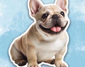 Cream French Bulldog Sticker, Cute Frenchie Dog Water Bottle sticker, Laptop sticker