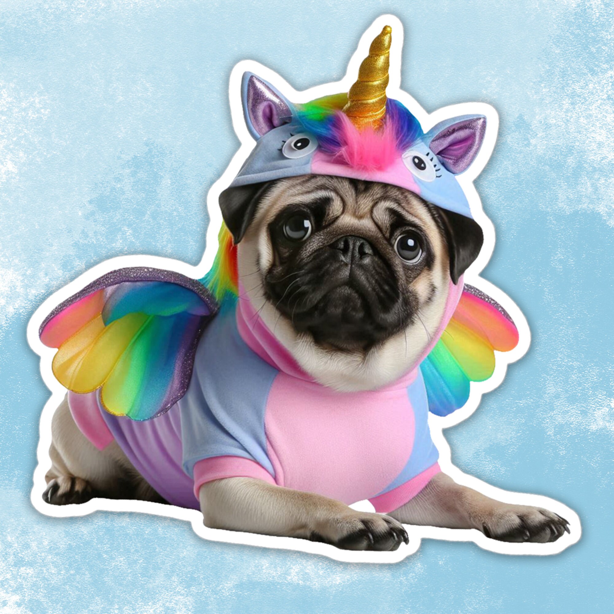 Pug dressed up as a unicorn hotsell