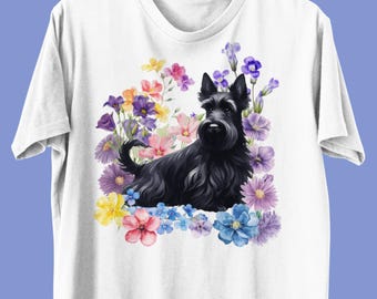 Unisex Scotty hundtröja, blommig skotsk terrier-tröja