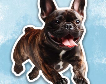 Brindle French Bulldog Sticker, Cute Frenchie Dog Water Bottle sticker, Laptop sticker