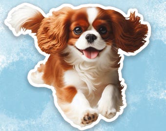 Naklejka Cavalier King Charles Spaniel, Naklejka na butelkę z wodą dla słodkiego psa, Naklejka na laptopa