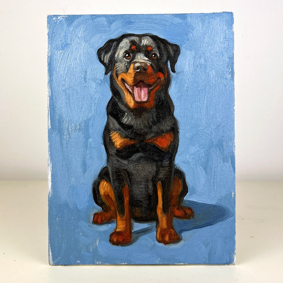 Original Rottweiler Painting Small Oil Painting Miniature Painting 