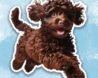 Happy Chocolate Doodle Sticker, Cute Dog Water Bottle sticker, Brown Cockapoo sticker