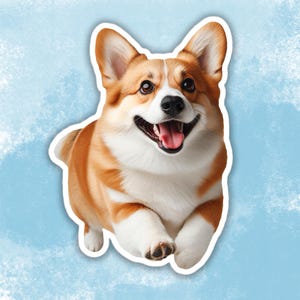 Happy Corgi Sticker, Cute Dog Water Bottle sticker, Laptop sticker