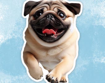 Happy Pug Sticker, Cute Dog Water Bottle sticker, Laptop sticker