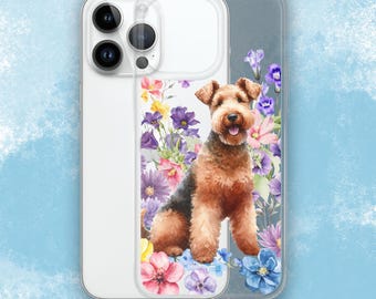 Floral Airedale Terrier Clear Case for iPhone, Dog iPhone case