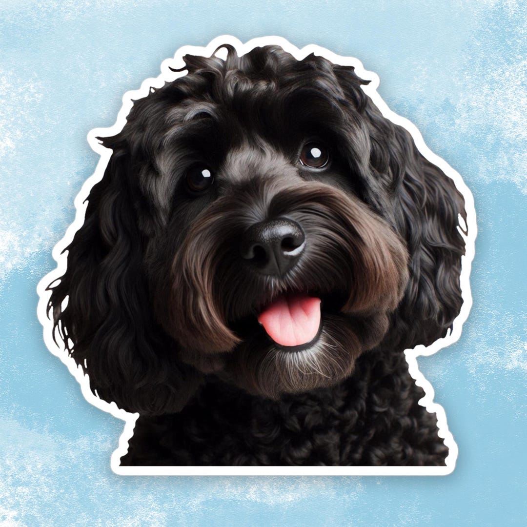 Black Cockapoo Sticker, Cute Dog Water Bottle Sticker, Black Doodle ...