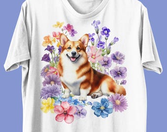 Unisex Corgi shirt, Floral Pembroke Welsh Corgi dog shirt