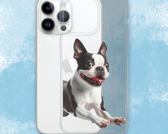 Funda transparente Boston Terrier para iPhone, funda estética para iPhone