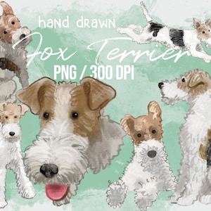 Dessiné à la main Fox Terrier Clip Art, clipart chien, chien png, Clipart bundle