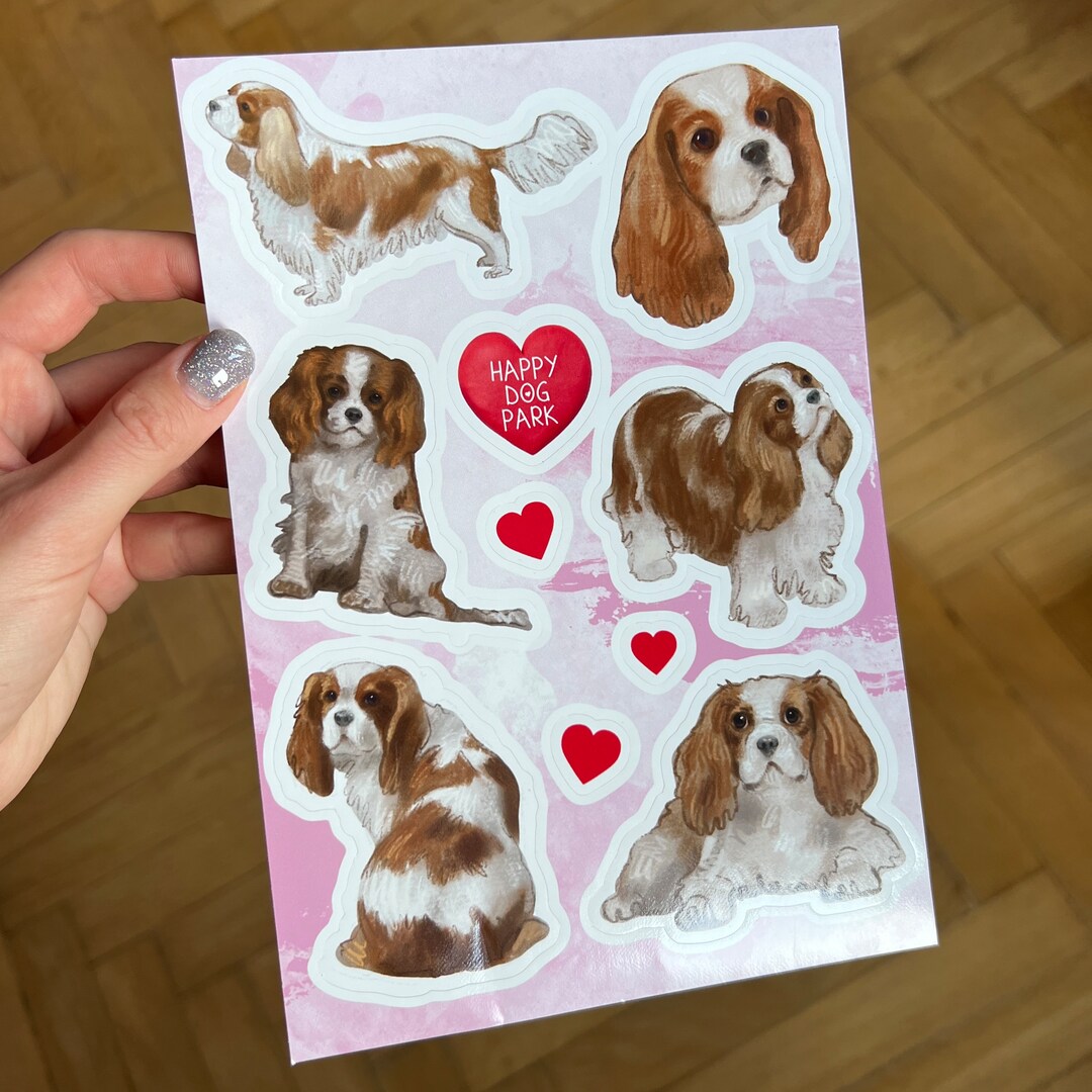 Hand Drawn Cavalier King Charles Spaniel Sticker Sheet, Dog Sticker Set ...