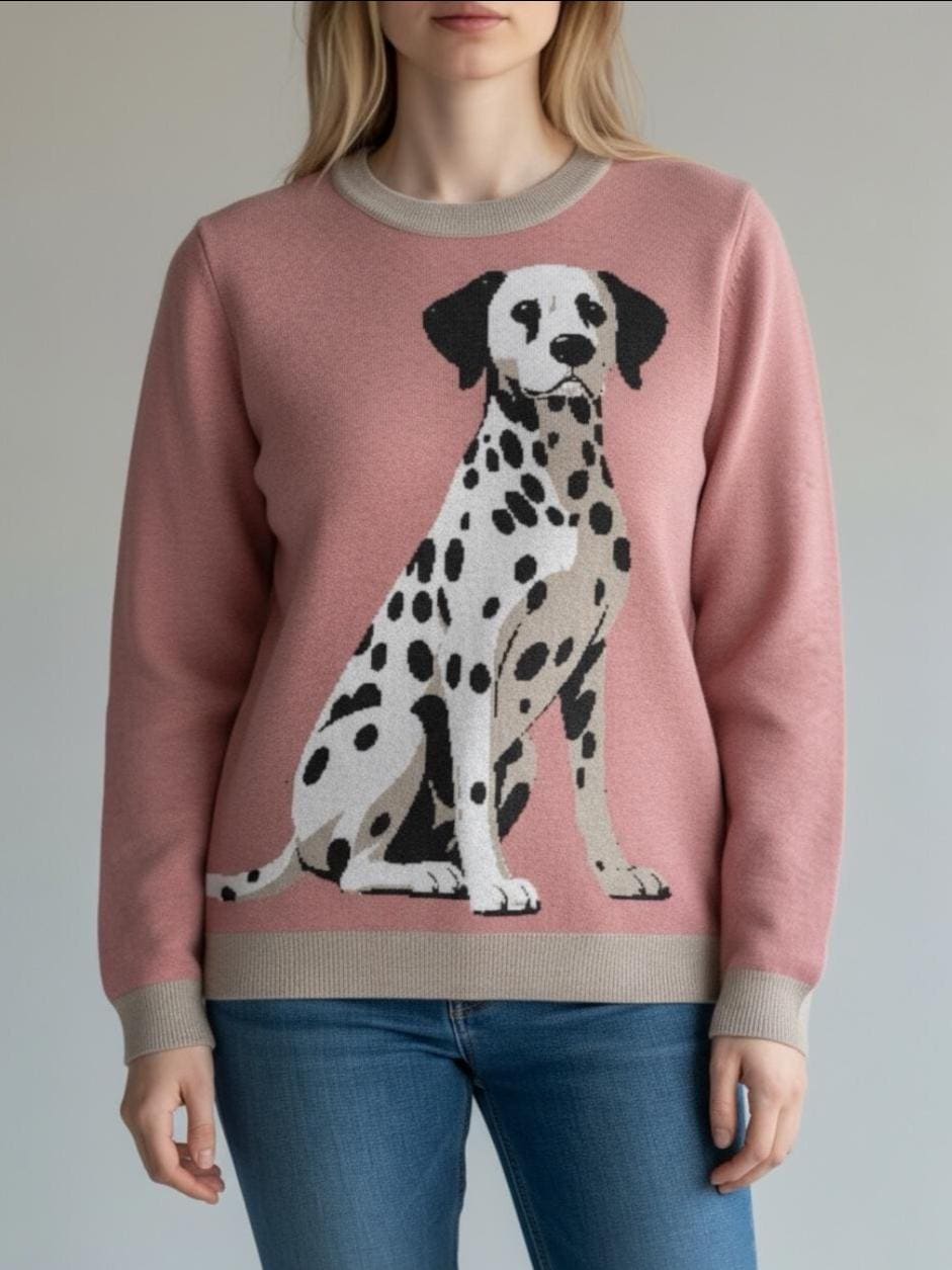 Unisex Knitted Dalmatian Sweater, Dalmatian Dog Pullover Sweater