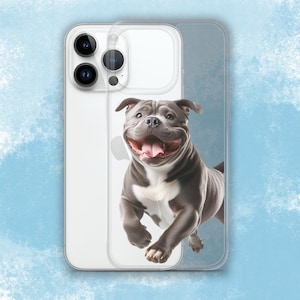 Custodia trasparente per iPhone con motivo American Bully, custodia per iPhone con cane