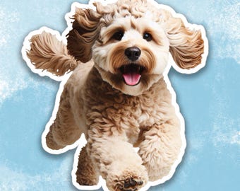 Happy Cockapoo Sticker, Cute Dog Water Bottle sticker, Golden Doodle sticker