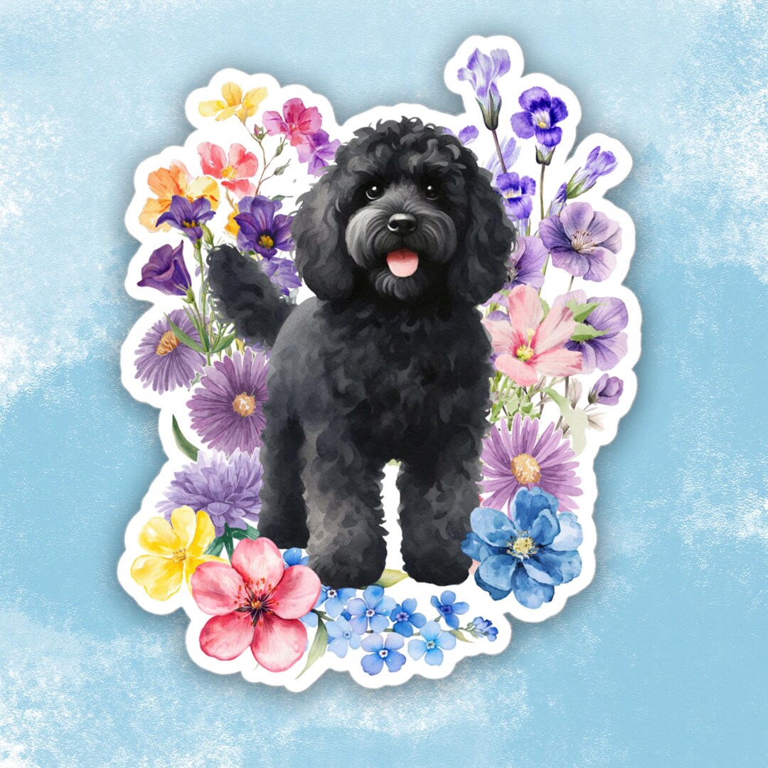Hid Sticker Floral Black Doodle Sticker, Watercolor Cute Black Cockapoo Water ...