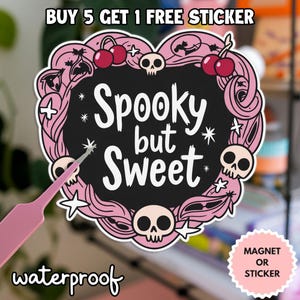 itle: Spooky But Sweet Sticker, Cute Gothic Skull Halloween Decal, Pastel Spooky Creepy Cute Sticker for Laptop Water Bottle Journal