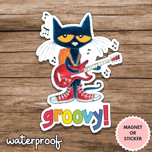 Sticker chat cool Pete le chat, Sticker rentrée des classes chat cool, cadeau livre pour enfants, Sticker chat cool mignon, enseignante de maternelle