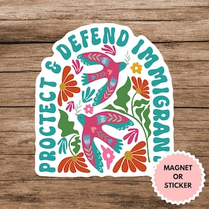 Protect and Defend Immigrants, Immigration Sticker or Magnet, Immigration Rights Bumper Sticker, Immigrant Stickers, Immigration Rights
