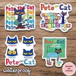 Sticker chat cool Pete le chat, Sticker rentrée des classes chat cool, cadeau livre pour enfants, Sticker chat cool mignon, enseignante de maternelle