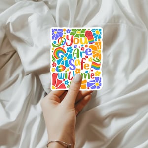 You Are Safe With Me Sticker, Retro Floral rainbow pride, Progress Pride Sticker, LGBTQ+ Water resistant Decal Pride, Equality sticker