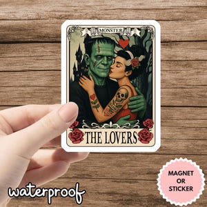 The Lovers Monster Sticker, Frankenstein Halloween Sticker, Gothic Horror Couple Decal, Spooky Halloween Sticker