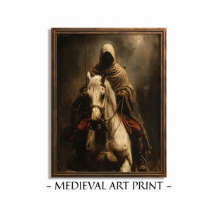 Medieval Knight on Horse Print, Middle Age Castle Painting, Printable Digital Art, Instant Download
