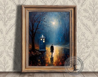Dr Who Print, Tardis Painting, Doctor&#39;s Time Machine, Time Traveler, Printable Digital Decor, Instant Download