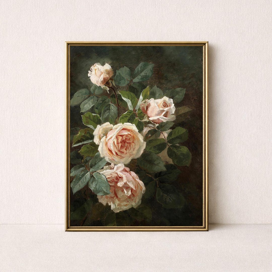 Vintage Cottagecore Wall Art Printable, Blush Rose Botanical Print ...