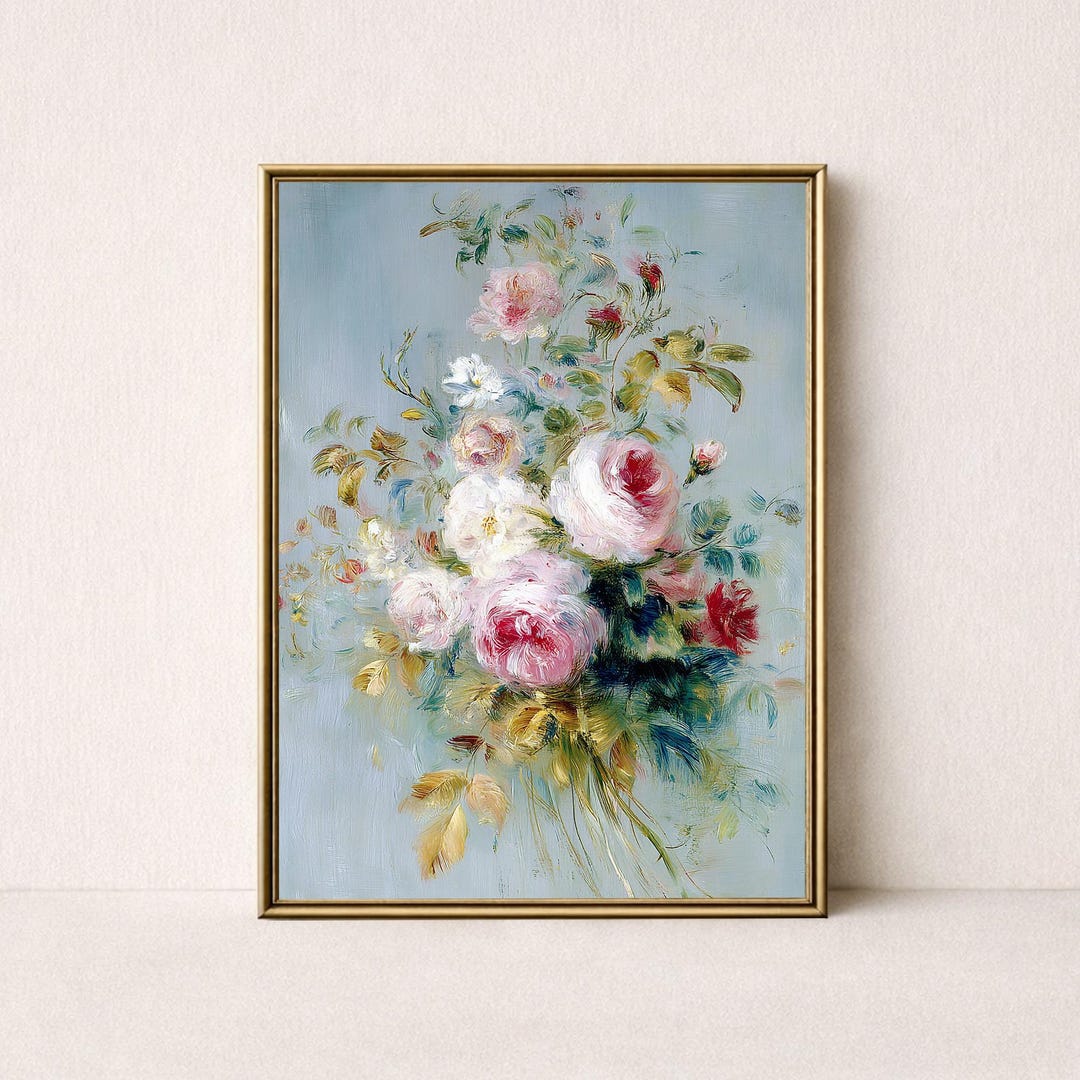 Vintage Wall Art PRINTABLE, Pink Roses Floral Print, Digital Download ...