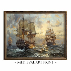 Sailing Ship Print, Medieval Sailing Ship, Printable Pirate Party Painting, Digital Wall Art, Instant Download