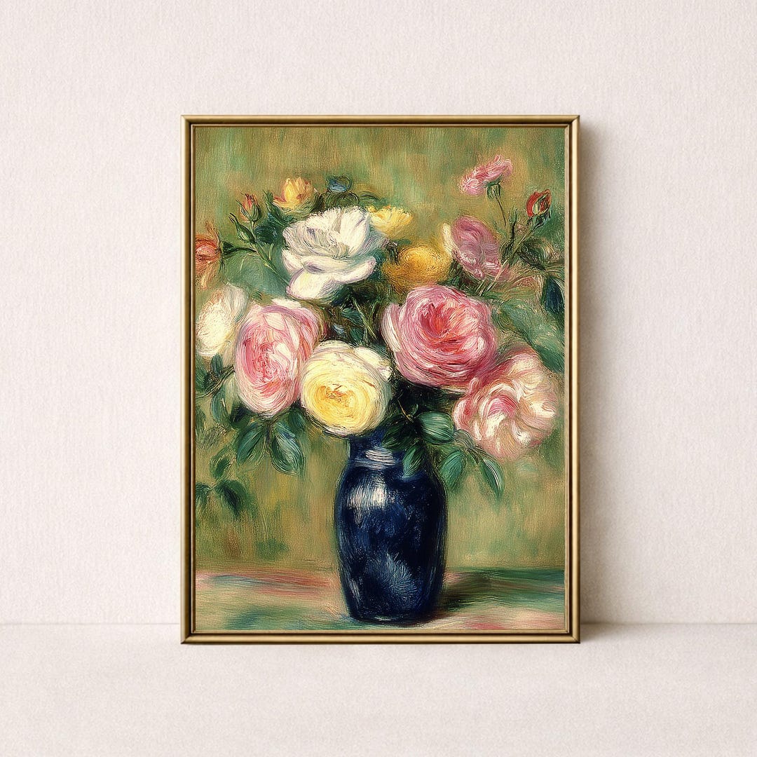 Vintage Wall Art PRINTABLE, Rose Bouquet Still Life Print, Digital ...