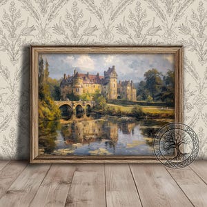 French Medieval Castle Print, Impressionist Middle Age Painting, Printable Wall Art, Instant Download