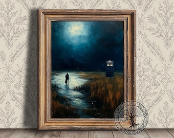 Time Traveler Dr Who, Tardis Painting, Doctor&#39;s Time Machine, Printable Digital Decor
