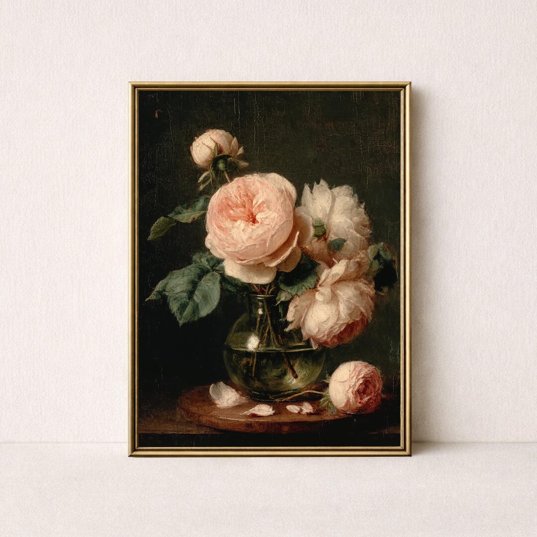 Vintage Wall Art PRINTABLE, Pale Pink Roses Still Life Print, Digital ...