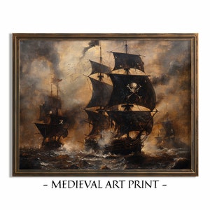 Pirate Ship Print, Printable Pirate Art, Pirate Party Painting, Medieval Digital Wall Art, Instant Download