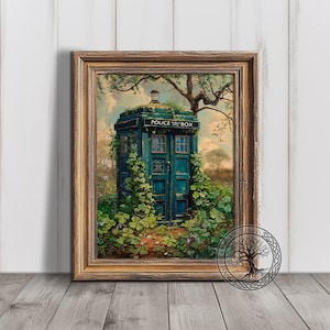 St Patrick&#39;s Day Prints, Tardis Clover Painting, Dr Who Print, Printable Digital Art, Instant Download