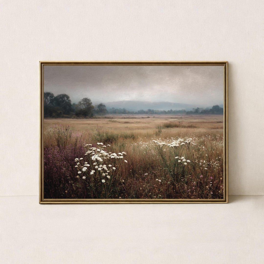 Vintage Cottagecore Wall Art Printable, Wildflower Meadow Landscape ...