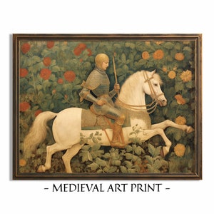Medieval Knight of the Flowers Print, Middle Age Painting, Printable Digital Art, Instant Download