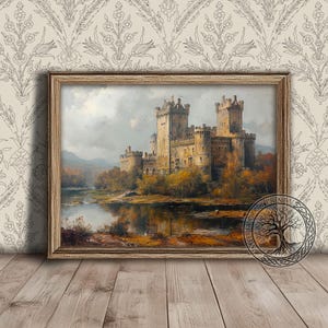 Scottish Medieval Castle Print, Middle Age British Tower Painting, Medieval Fortness, Printable Wall Art, Instant Download