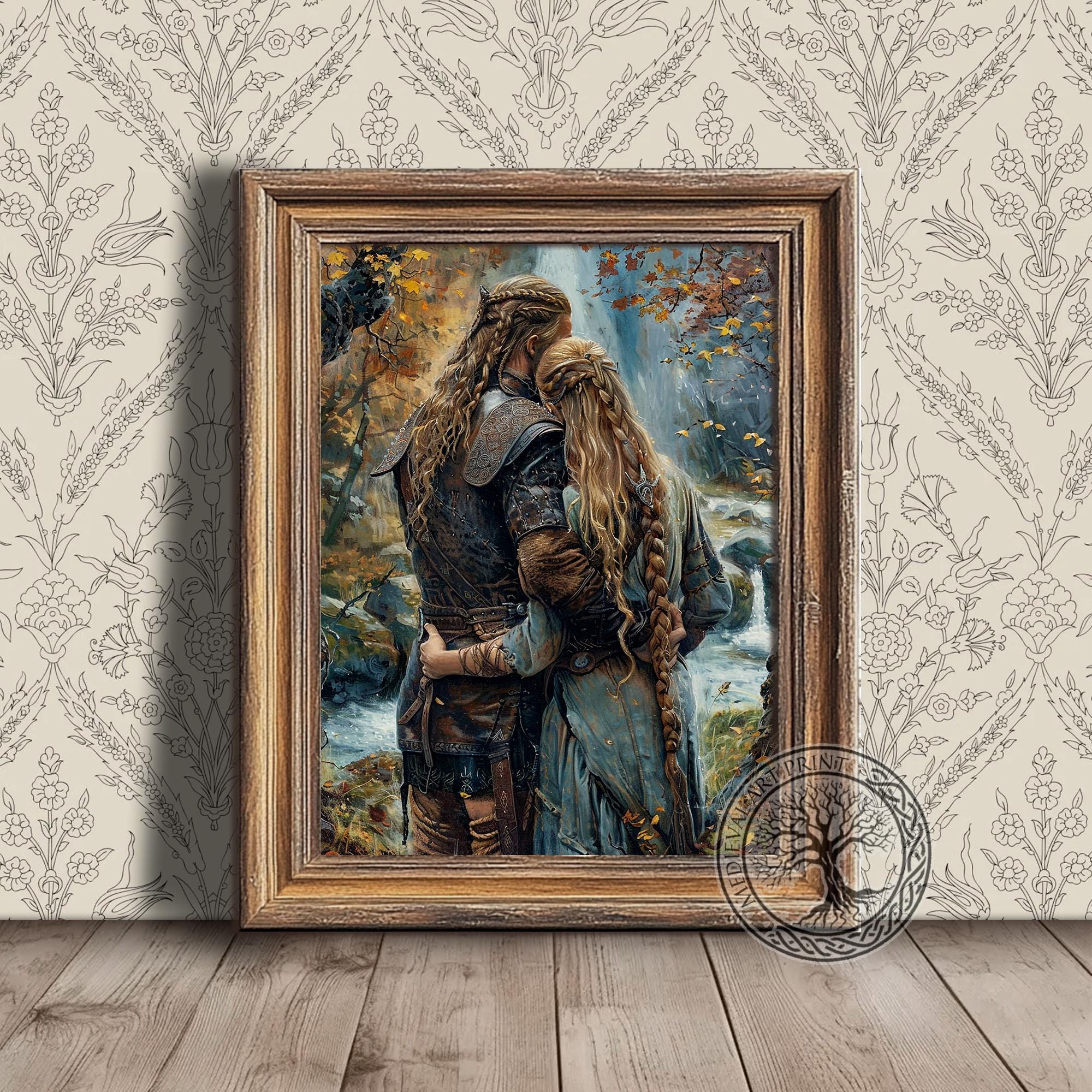 Medieval Viking Print, Ragnar with Lagertha Norse Mythology Painting, Middle Age Printable, Digital Fan Art, Instant Download