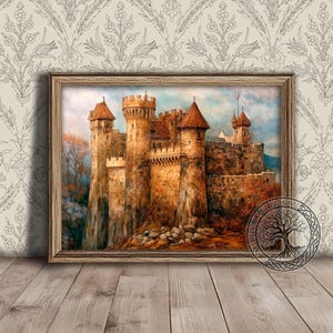 Medieval Tower Castle Print, Middle Age Painting, Printable Wall Art, Instant Download