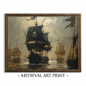 Pirate Ship Print, Printable Pirate Print, Pirate Party Painting, Medieval Digital Wall Art, Instant Download
