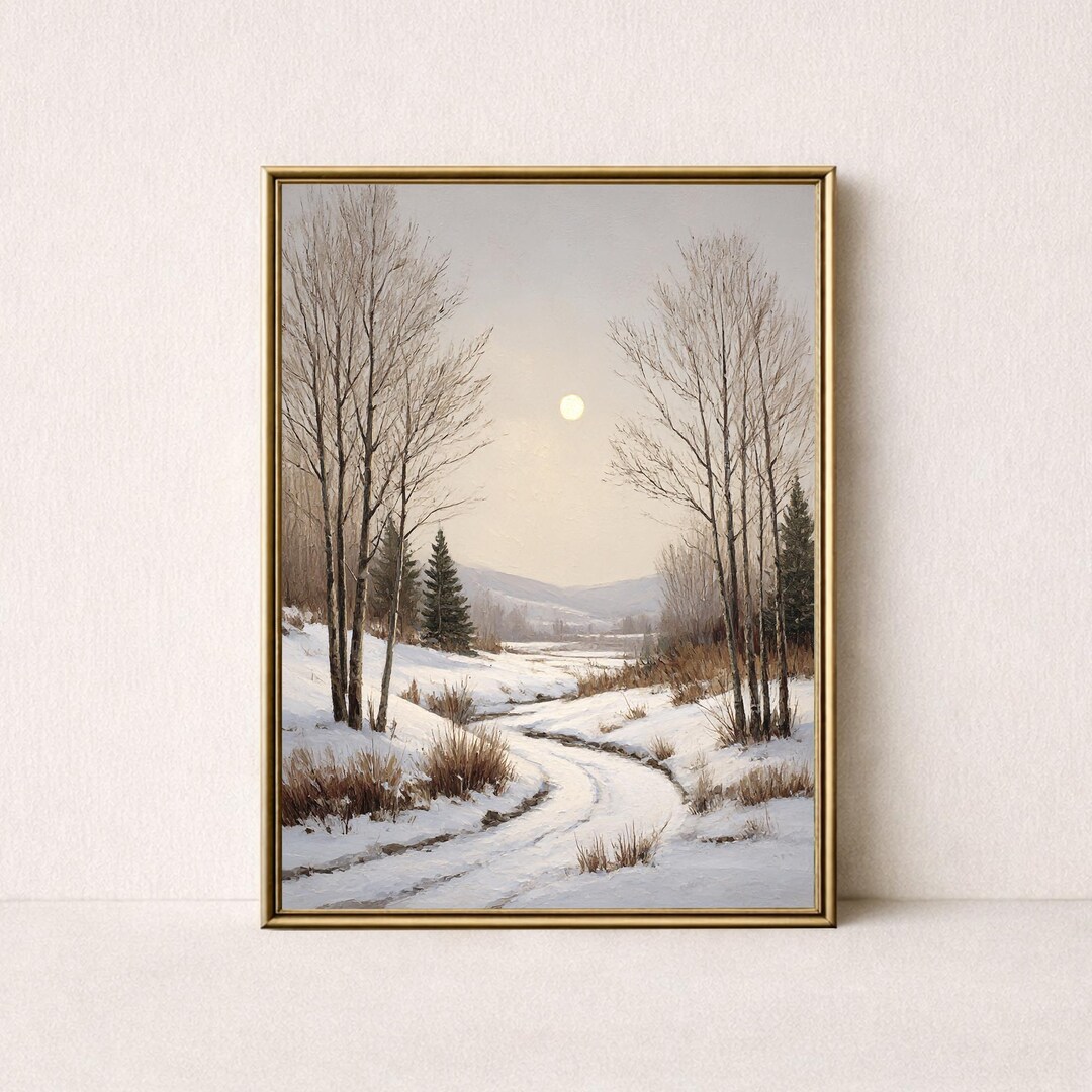Vintage Cottagecore Wall Art Printable, Winter Country Road Landscape ...