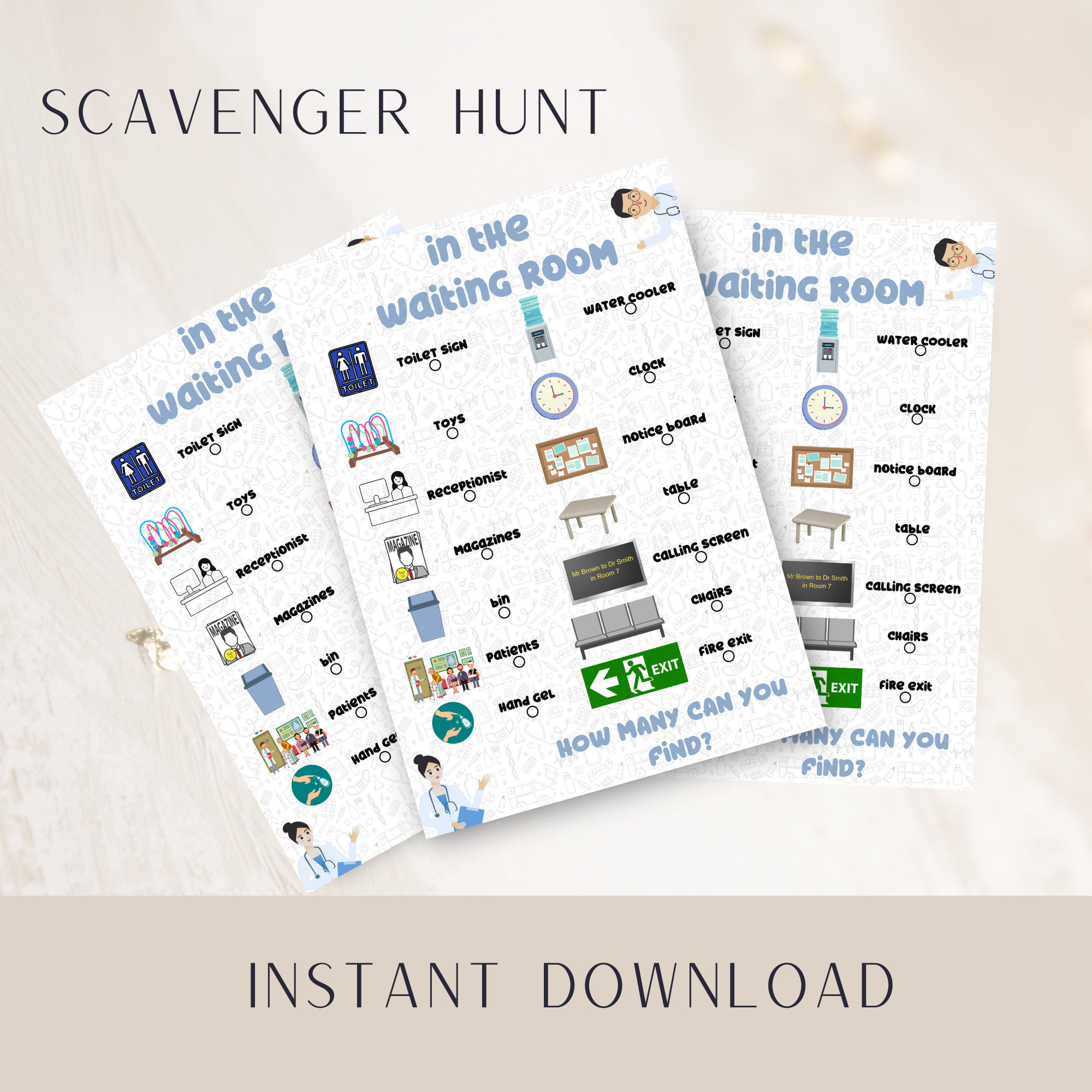 Waiting Room Game Scavenger Hunt Doctors/hospital Themed Printable ...